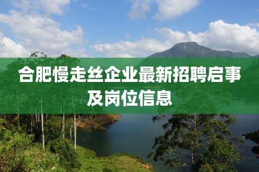 合肥慢走絲企業(yè)最新招聘啟事及崗位信息