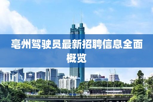 亳州駕駛員最新招聘信息全面概覽