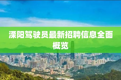 溧陽(yáng)駕駛員最新招聘信息全面概覽