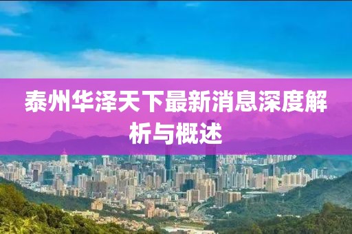 泰州華澤天下最新消息深度解析與概述