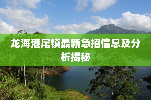 龍海港尾鎮最新急招信息及分析揭秘